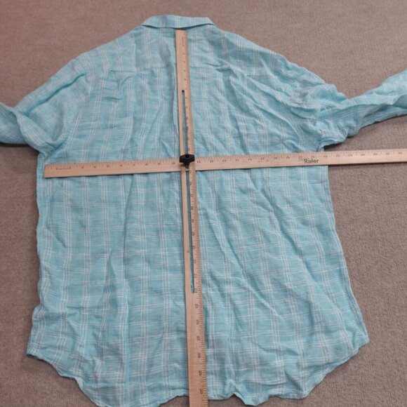 Tommy Bahama Shirt Large Blue Long Sleeve Plaid 100% Linen - Picture 5 of 7